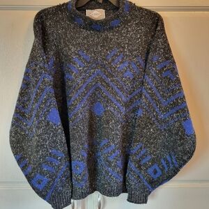 Vintage J. J. Blu Dark Gray Black Blue Geometric Southwest Pattern Sweater